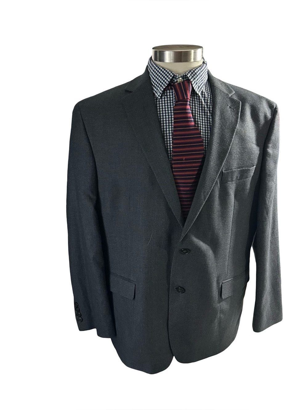 Chaps Ralph Lauren Grey Blue Houndstooth Plaid Suit Jacket Sz 44R Sports Coat